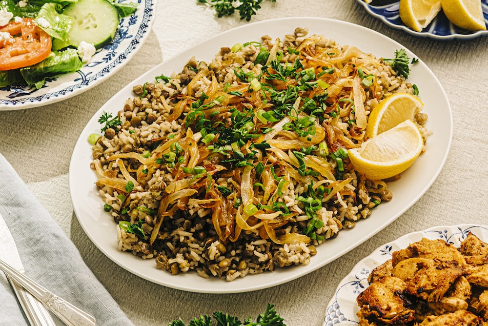 Lentils and Rice with Caramelized Onions Plated Dish - Cajun Country Rice