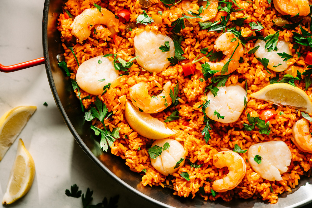Shrimp and Scallop Paella Dish - Cajun Country Rice