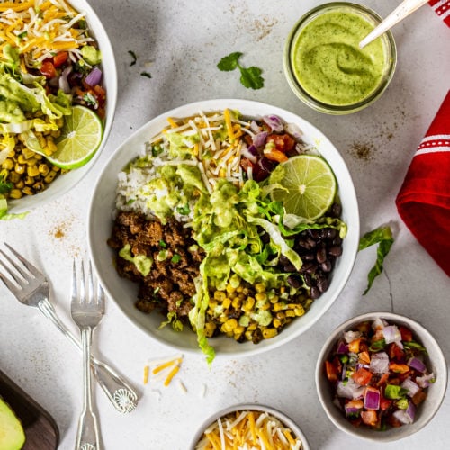 Taco Bowls with Avocado Lime Dressing